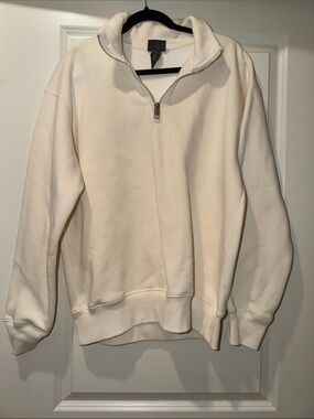 H&M Men's Cream Half-Zip Pullover Sweater